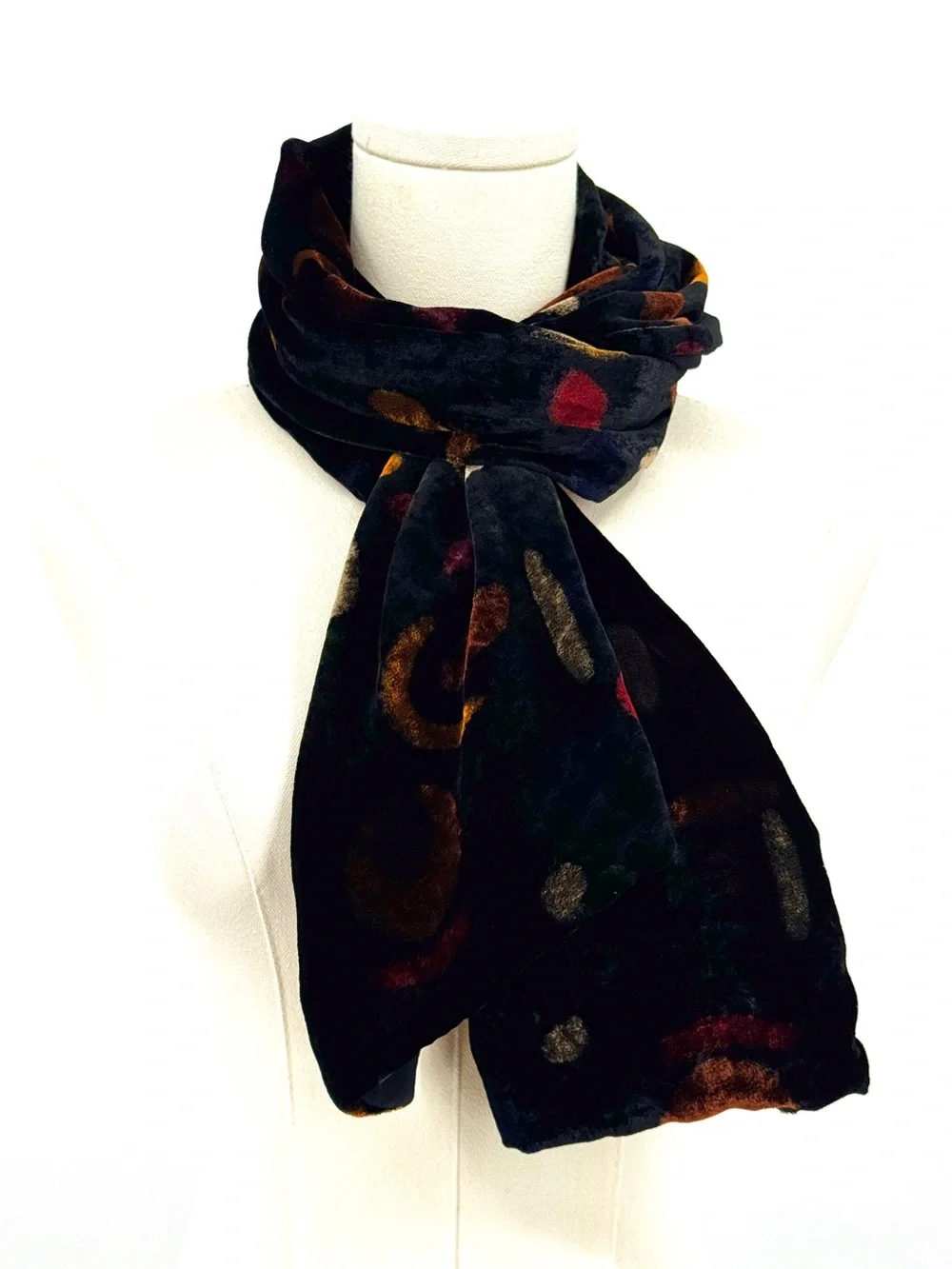 Vintage Crushed Velvet and silk Abstract-Print Wrap Scarf shawl